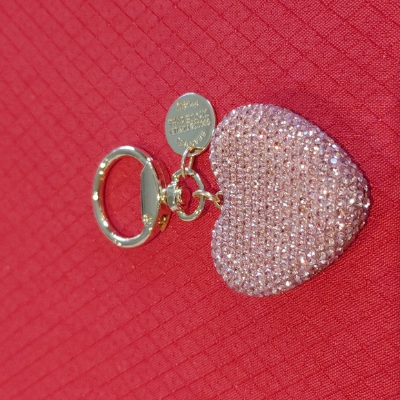 Pink Heart rhinestones Keychain with Gold Accents - Picture 3 of 6